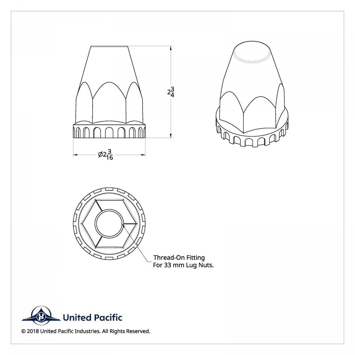 33mm X 2-3/4" Chrome Plastic Original Nut Cover - Thread-On