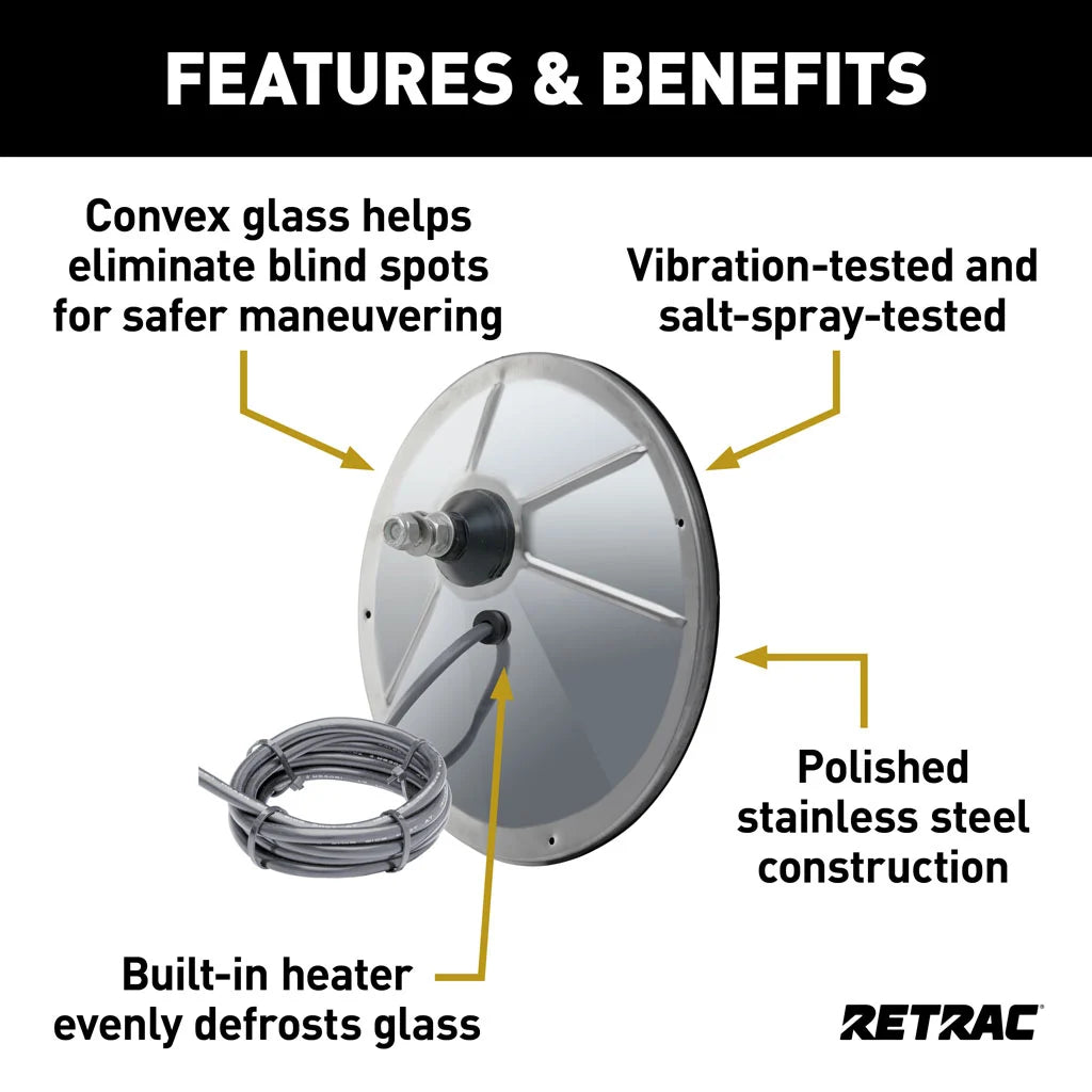 8" Offset-Mount Heated Convex Mirror Head