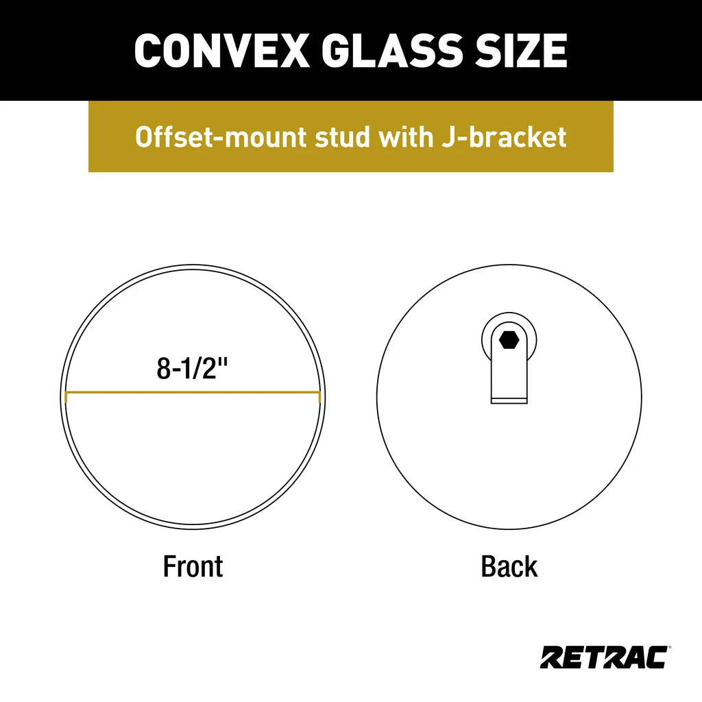 8-1/2" Stainless Offset-Mount Convex Mirror Head with J-Bracket