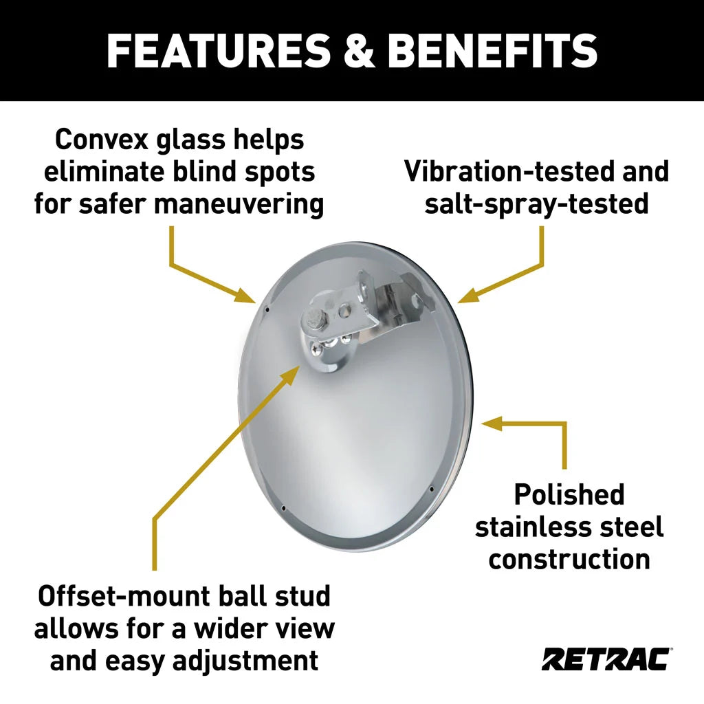 8-1/2" Stainless Offset-Mount Convex Mirror Head with J-Bracket