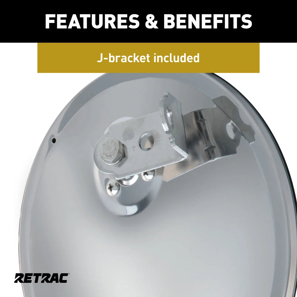 8-1/2" Stainless Offset-Mount Convex Mirror Head with J-Bracket